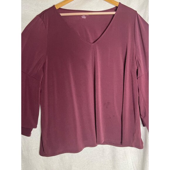 Lane Bryant Burgundy Bell 3/4 Sleeve V-Neck Blouse 18/20 Women Pullover Comfy - Picture 3 of 16